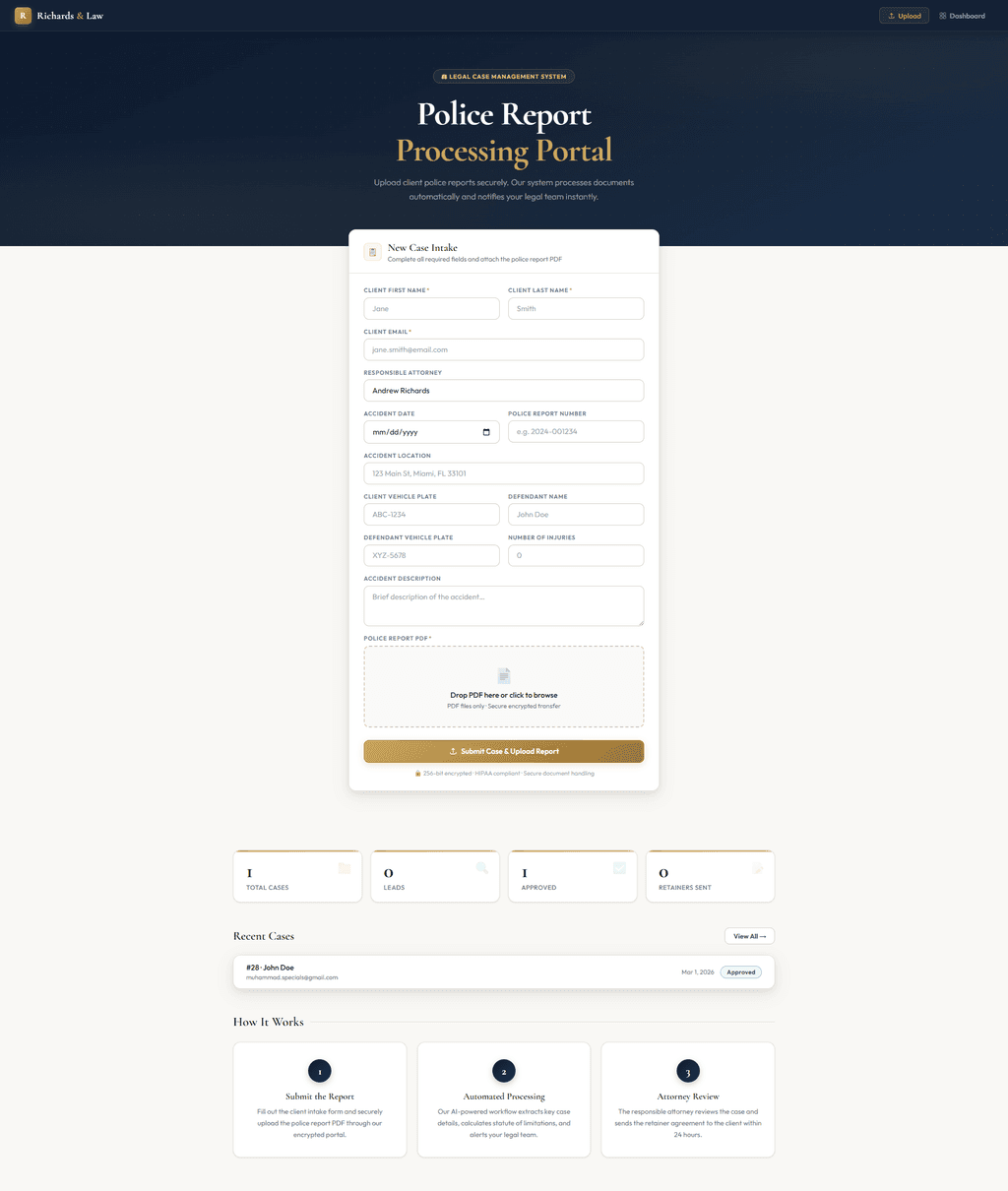 AI Legal Case Intake & Police Report Processing screenshot