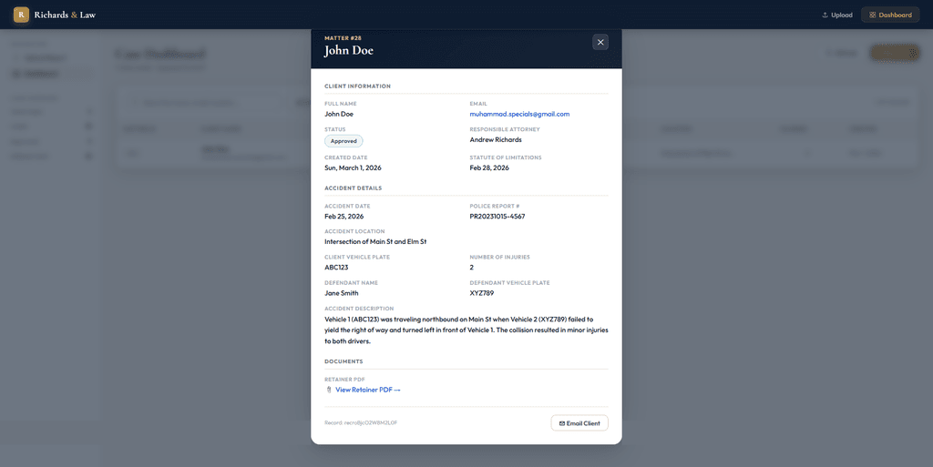 AI Legal Case Intake & Police Report Processing screenshot